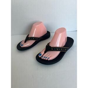 NWOT Vionic Tide Vanessa Leather Thong Slip On Black Orthotic Comfort Sandals 9